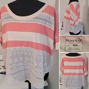 Free People Lace Striped Boxy Tee